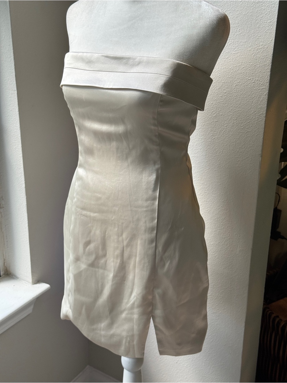 Altar'd State Strapless Cream Satin Fold-Over Dress